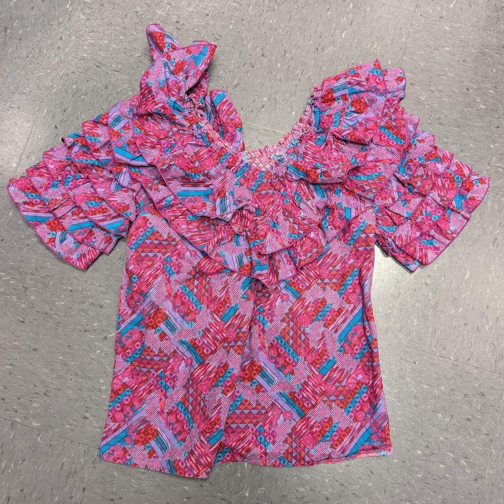 Vibrant Pink and Blue Ruffle Top